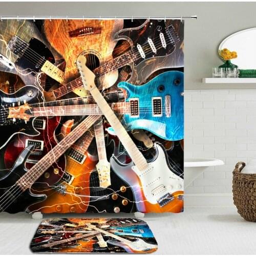 Music Art Rock Music Guitar Keys Shower Curtain Waterproof Bathroom Decoration Home Furnishing