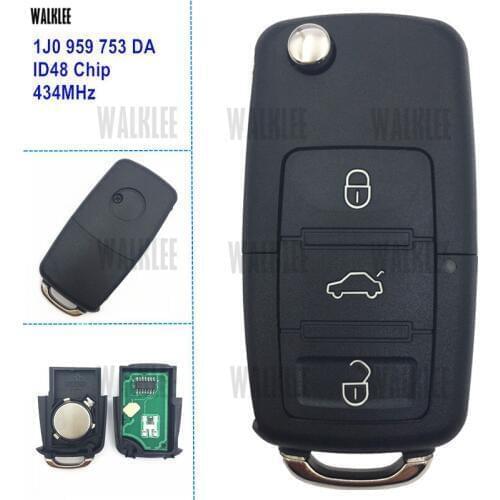 WALKLEE Remote Key 1J0 959 753 DA Fit for SEAT Car Altea Ibiza Leon Toledo 1J0959753DA / 753DA / 1JO 434MHz Auto Door Lock