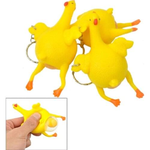 Funny Decompression Chicken Toy Squeeze Laying Egg Gift Reduce Stress Relief Ball Novelty Keychain Keyrings