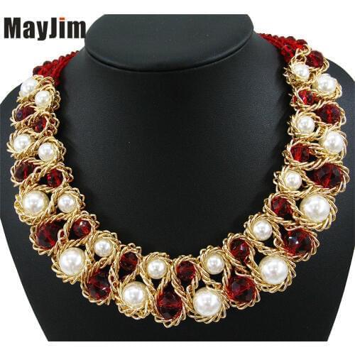 Statement Fashion Necklace for Women 2018 Vintage Collar Gold Chain Big Bead pearl Crystal Choker Necklaces & Pendants Bijoux