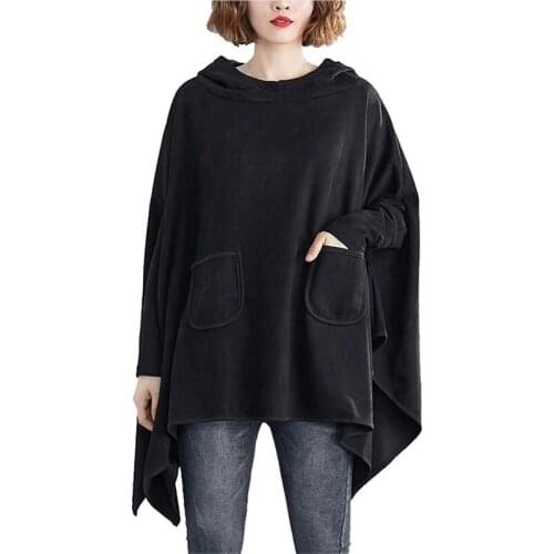 Plus Size Black Sweatshirt Women Solid Color Hedging Long Sleeve Casual Loose Hoodies Female Spring Autumn Hooded Shirt Tunics