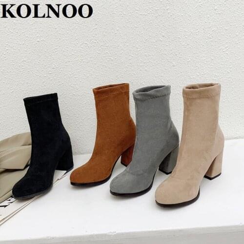 Kolnoo New 2022 Thick Heel Womens Ankle Boots Faux Suede Pull-Up Four Colors Sexy Martin Boots Evening Fashion Winter Prom Shoes