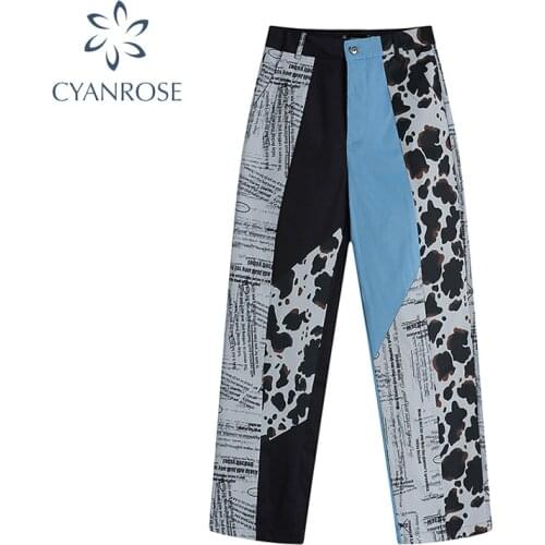 2021 Fashion Straight Jeans Women High Waist Y2k Tie Dye Print Patchwork Harajuku Pants Female Autumn Vintage Wide Leg Jeans