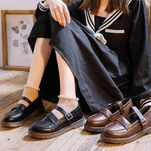 Womens Flat Shoes, Non-slip Black Oxfords, Vintage Preppy Style Mary Janes (TPR Sole, Round Toe, Leather Upper)