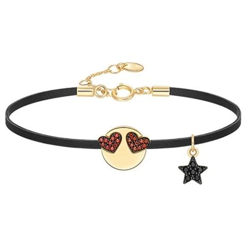 SLJELY Real 925 Sterling Silver Funny Loving Emoticon Leather Bracelet with Charm Star Pave Cubic Zirconia Women Fashion Jewelry