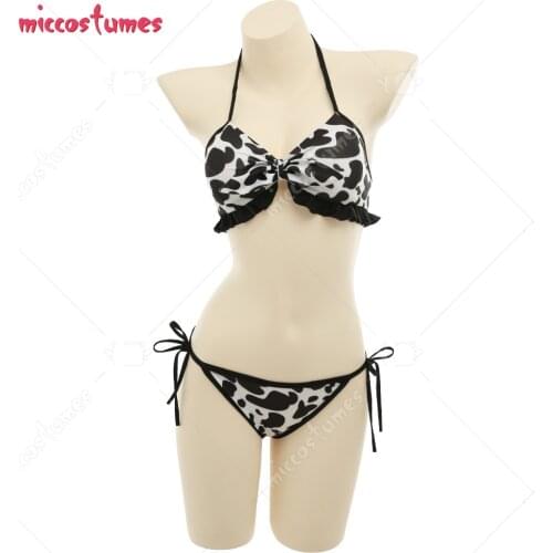 Haikyuu Woman Milk Cow Two-Piece Halter Top and Shorts Bikini Swimming Suit Bathing Suit Beach Swimsuit Outfit Cosplay Costume