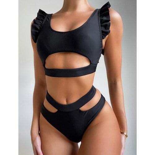Womens Swimwear Sexy Two-Piece Swimsuit Female Bathingsuit Cut Out High Waist Beachwear 2021 Bikini Push Up U neck Tankini New