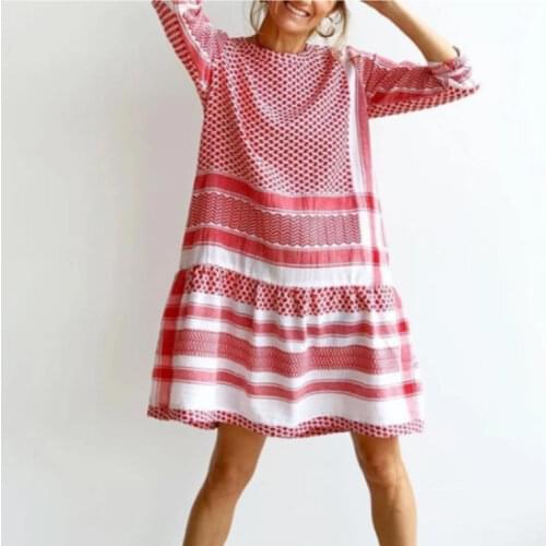 Retro Vintage Plaid Dress Women Half Sleeve Elegant Rockabilly Party Dresses Vestidos Plus Size Loose O Neck A-Line Dress 2021