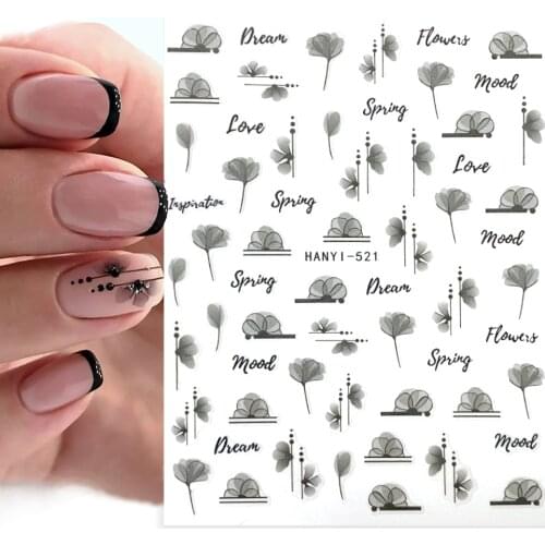 1pcs black Watercolor Flowers Leaf 3d Nail Stickers decal naklejki na paznokcie designer nails accessories autocollant