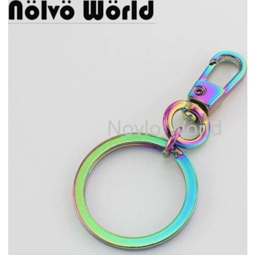 10-50pcs, Iridescent Rainbow swivel small clasp with 24mm key ring for popular pendant bag purse accessories