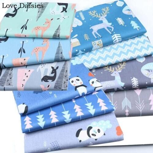 100% Cotton Twill Cartoon GRAY BLUE AQUA Panda Silka Deer Chevron Arrow Tree Fabrics DIY for Sheet Apparel Decor Quilting Craft