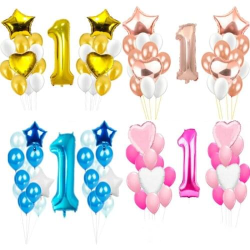 1st Blue Birthday Balloons Pink Latex Confetti Balloons Number 1 Foil Balloons First Baby Boy Girl Birthday Party Decorations