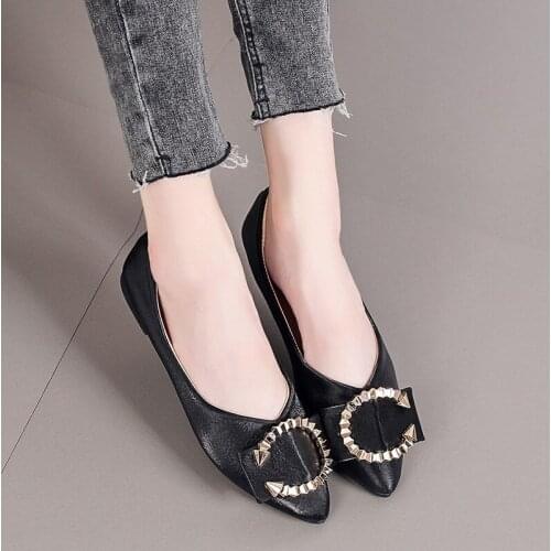 2021 Casual Woman Shoe Pointed Toe Shallow Mouth Female Footwear Knot All-Match Autumn Soft Flats Shoes