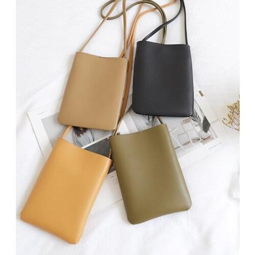2021 Style Plain Mini Phone Bag Open Messenger Bag Soft PU Leather Vertical Wallet Bag Vintage Brand Women Small Shoulder Bag