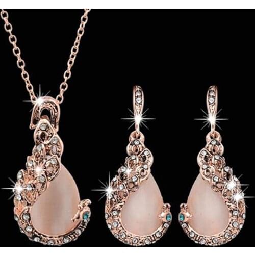 3pcs/set Jewelry Sets Women Elegant Waterdrop Rhinestone Pendant Necklace Hook Earrings Jewelry Set