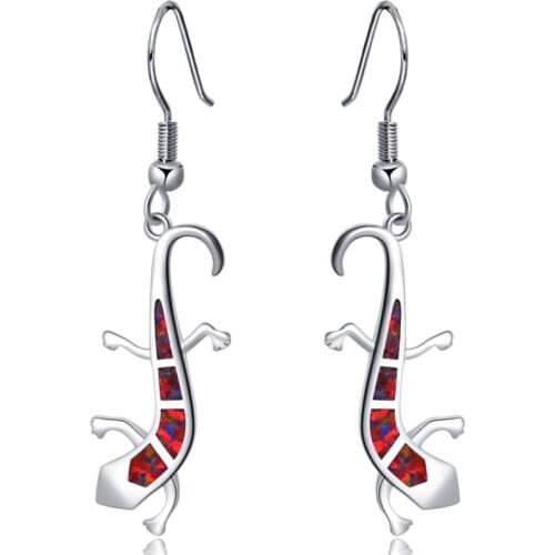 Ayowei Special desgin Large earrings pendant necklace Silver stamped orange Gecko fire opal set for women party gift OS037A