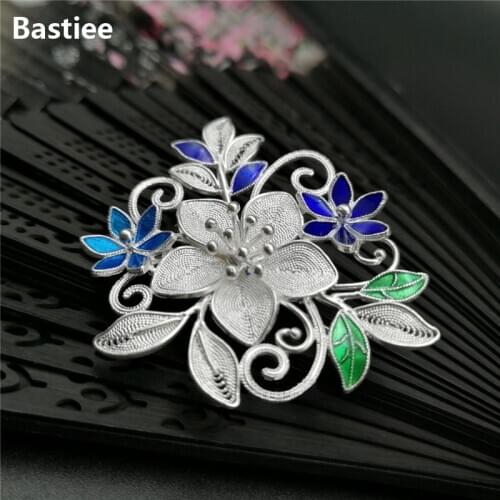 Bastiee 999 Sterling Silver Brooch Women Cloisonne Enamel Pins Luxury Fine Jewelry Brooches Elegant Pin Gift Mother Girlfriend
