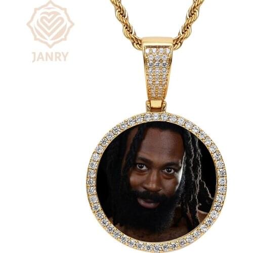 JANRY Custom Photo Memory Medallions Solid Pendant Necklace Hip Hop Jewelry Personalized Cubic Zircon Chains Gift For Boys