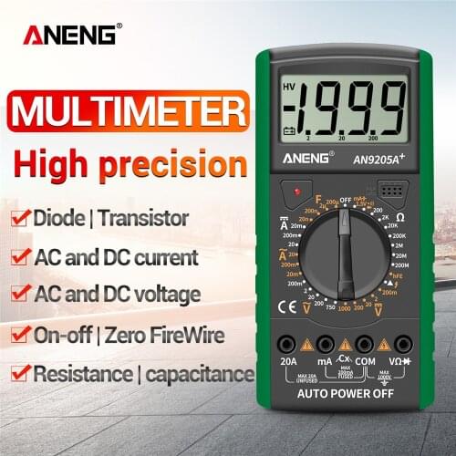 ANENG DT9205A+Digital Multimeter LCD 1999 Count Manual Range Universal Meter AC DC Resistance Capacitance Transistor Tester