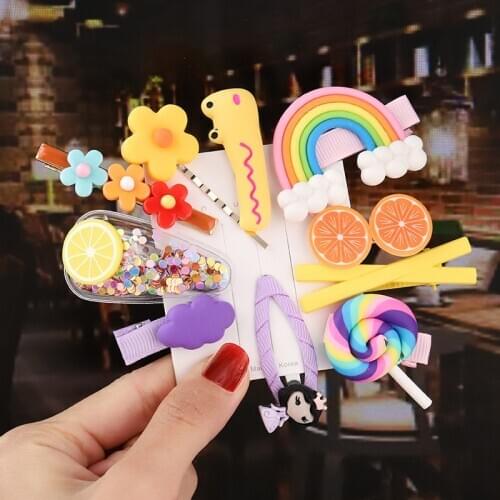 Children Cartoon Headwear Girls Rainbow Lollipop Colorful Hair Clips Fruit Flower Hairpins For Kids Hair Accessories