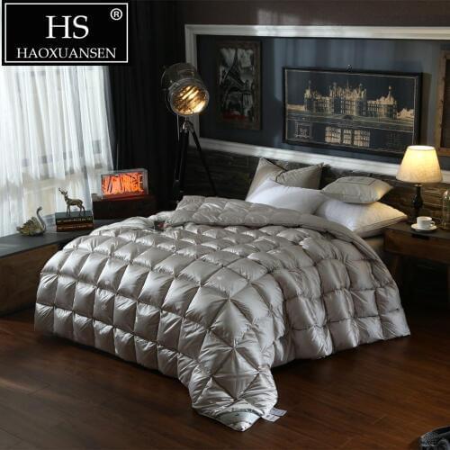 HS Filling Power 800 95% Goose Down Filling Comforter Imitated Silk Grey fabric King Size Bread Quilt Home Bedroom Bedding