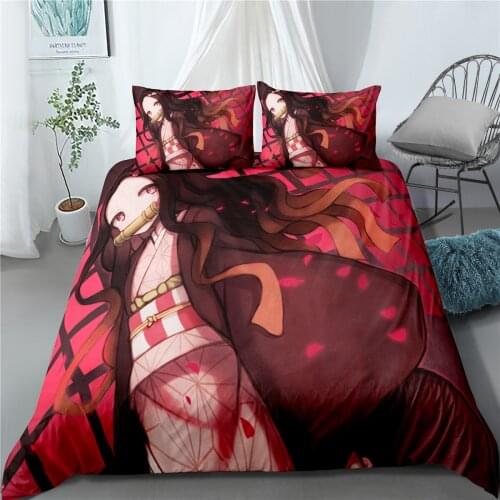2/3 Pieces Demon Slayer Bedding Set 3D Print Kamado Tanjirou Duvet Cover Anime Cartoon Bed Quilt Cover Pillowcase(No Sheets)