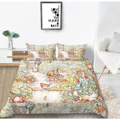 Thumbedding Cartoon Rabbit Bedding Set For Kids Cute Lifelike 3D Bed Sheet Soft Queen King Twin Full Single Double Bed Set