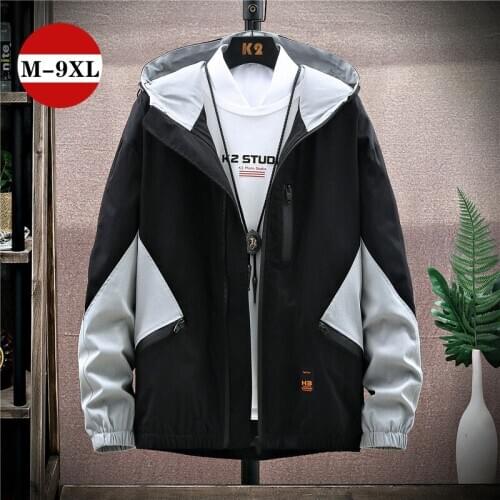 Hooded Jacket Men Bomber Autumn Windbreaker Boys Students Loose Plus Size 5XL 6XL 7XL 8XL 9XL Casual Sports Coats Streetwear