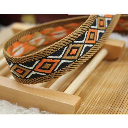 High Quality 7/8"1.8cmx10Yards Yellow rhombus embroidery webbing lace Polyester Woven Jacquard Ribbon DIY Clothing Accessoriers