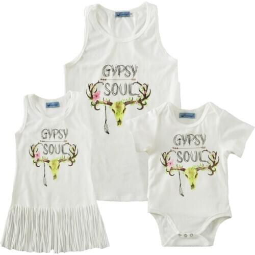 Summer Mother and Daughter Clothes Vest+Dress+Bodysuit 3PCS Letter Printed GYPSY SOUL Matching Mother Daughter Clothes DS19