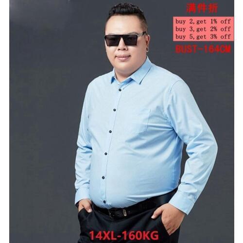 Mens Large size Business Long Sleeve Lapel Stripe 10XL 11XL 12XL 13XL 14XL Office Business White Shirt