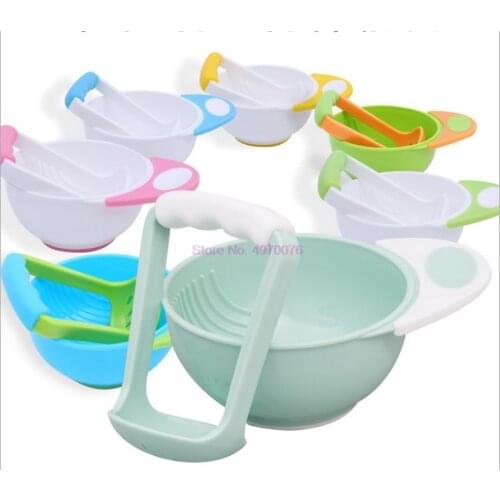 DHL 100set 2pcs/set Baby Food Mills and Container Bowl Set Manual Grinding Dishes Baby Food Maker Tool Feeding Bowl