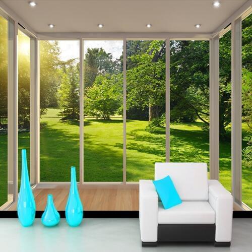 Custom Mural Wallpaper 3D Stereoscopic Space European Balcony Forest Lawn Landscape Non-woven Living Room Background Wallpaper