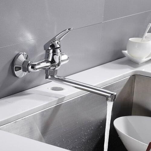 Wall Mounted Kitchen Faucet Lengthened copper Rotate Single Handle basin faucet Hot Cold Water Mixer pool Tap Sink Faucet