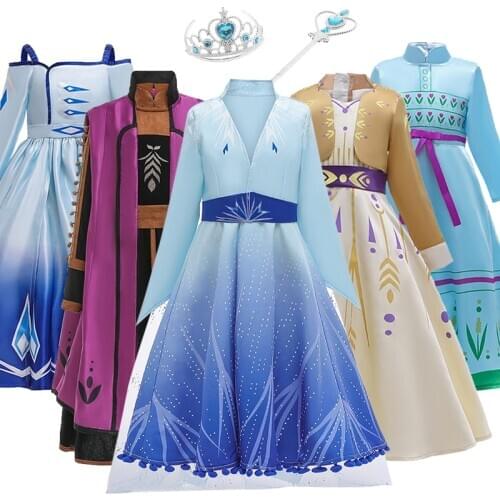New 2021 Elsa Anna Dress Girls Party Vestidos Cosplay Girl Clothing Queen Print Birthday Princess Dress Kids Costume