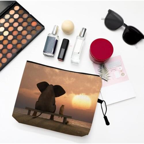 Heart Cloud Elephant on The Beach Makeup Bag Travel Cosmetic Bag Toiletries Storage Bags Ladies Beauty Make Up Bag Neceser