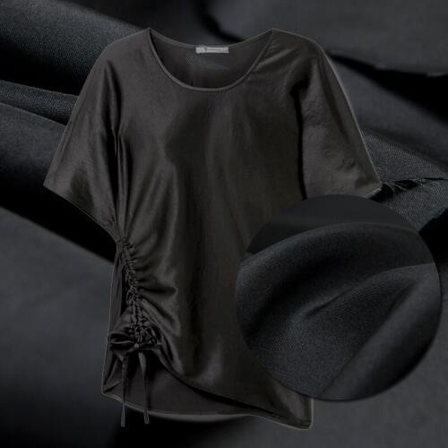 Simple and classic solid black pure silk habotai fabric, high density, sewing for shirt, blouse, dress, skirt, craft by the yard