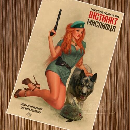 Sexy Russian Soviet Policewoman and Police Dog Poster Vintage Retro Posters Canvas Painting DIY Wall Paper Home Gift Decoration