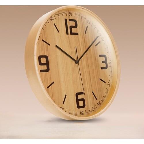 Modern simple solid wood wall clock wooden household living room clock creative art decoration silent quartz clock modern decor
