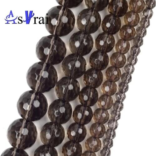Natural Stone Faceted Smoky Quartzs Glass Crystal Beads For Jewelry Making 6 8 10 12mm Round Loose Spacer Beads DIY Bracelet 15"