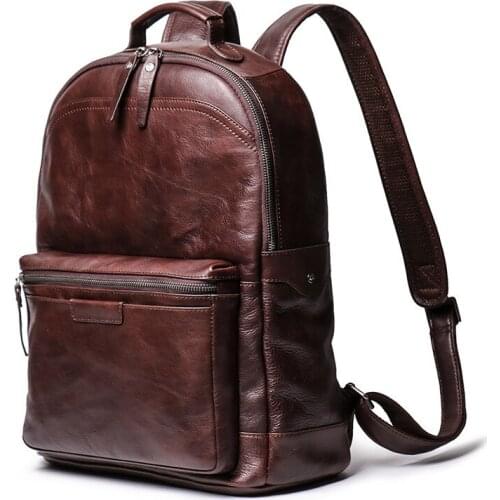 Vintage Coffee Brown Black Vegatable Tenned Full Grain Genuine Leather 15.6'' Laptop Women Men Backpack Travel Bag