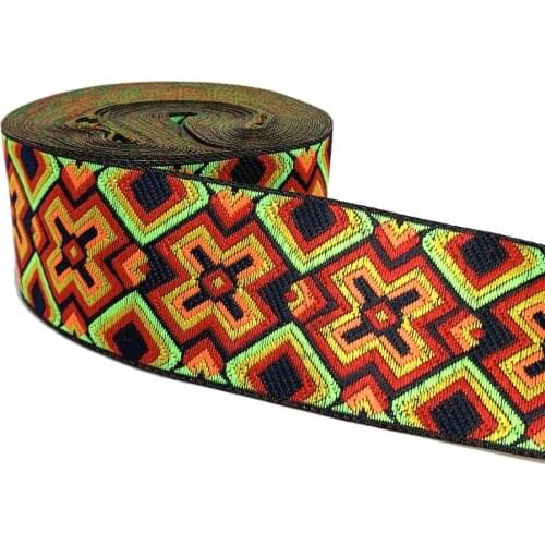 ZERZEEMOOY 2" 5CM 10 YARD Woven Jacquard Ribbon Trims Geometric Pattern For Curtain And Clothing Accessory