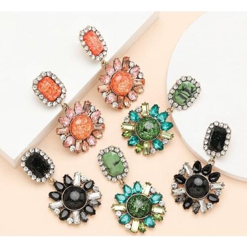 New Resin Crystal Gems Drop Dangle Earrings For Women Fashion Jewelry Hot Sale Maxi Girls Collection Earrings Accessories