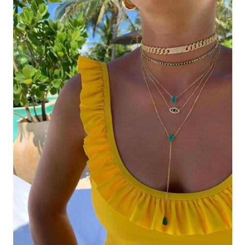 2021Simple design Double Layer Tear Drop Charm Necklace with Green Cz paved for women new fashion Classic Clavicle Chain Jewelry