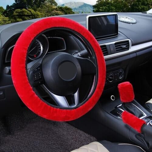 Winter Steering Wheel Cover+Handbrake Cover + car Automatic Covers / Warm Super Thick Plush Gear Shift Collar