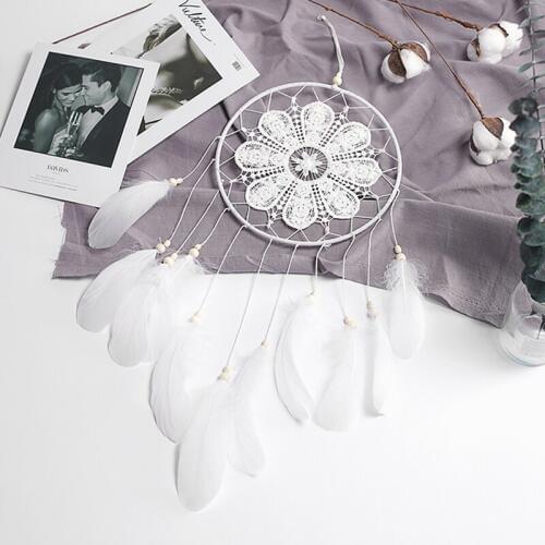 Handmade Dream Catcher Boho Black White Feathers Pendant Charms Home Decor Bedroom Living Room Dreamcatcher Bohemian 1PC