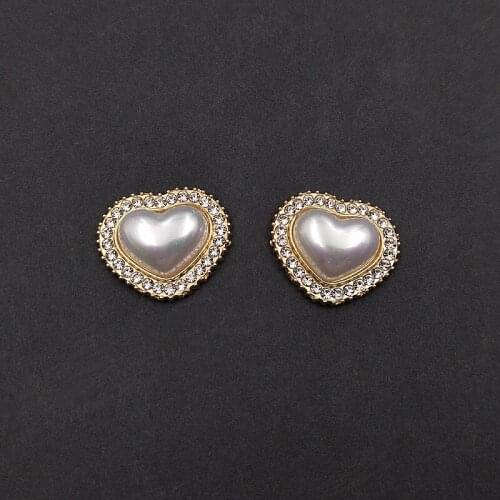 10 PCS 22x20mm Metal Alloy Crystal Rhinestone Imitation Pearl Heart Connectors DIY Hand Made Accessories For Jewelry Making