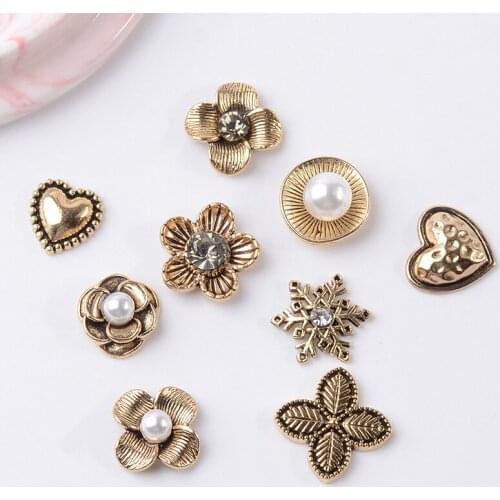 10 Pieces Antique Pearls Flower Applique Apparel Rhinesone Buttons Sewing Shoes And Clothing Ornaments