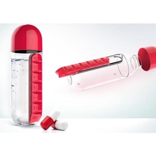 600ml 2 in 1 Sports Plastic Water Bottle Combine Daily Pill Boxes Organizer Drinking Bottles Leak-Proof Bottle Tumbler Outdoor