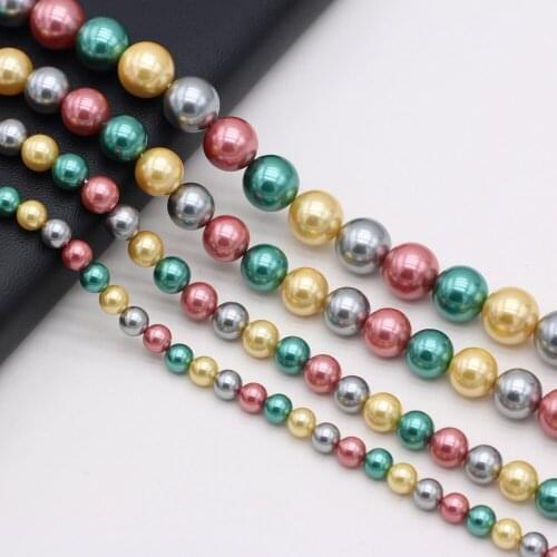 Natural Shell Beads Necklace Accessories Round Shape Mixed Color Shell Bead Charms for Jewelry Making Bracelet Earrings Gift